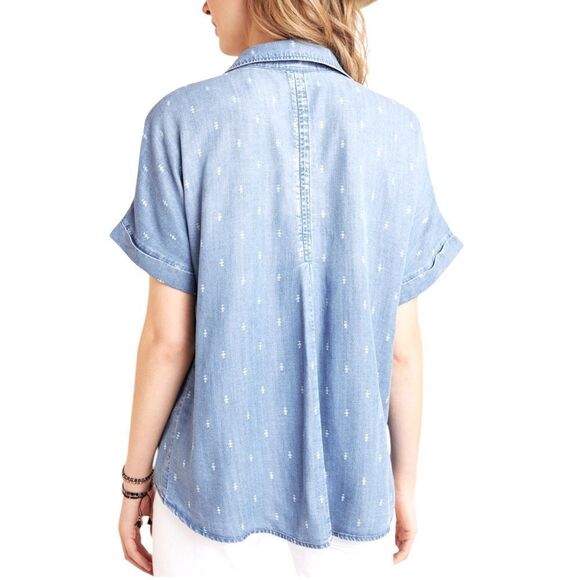 Cloth & Stone By Anthropologie Button Front Blue Denim Tencel Top Size Medium 📦 - Picture 2 of 9